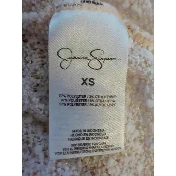 Jessica Simpson Elinah Pink Knit Top Women Sz XS Gold Glitter V-Neck Half Sleeve - Picture 8 of 10